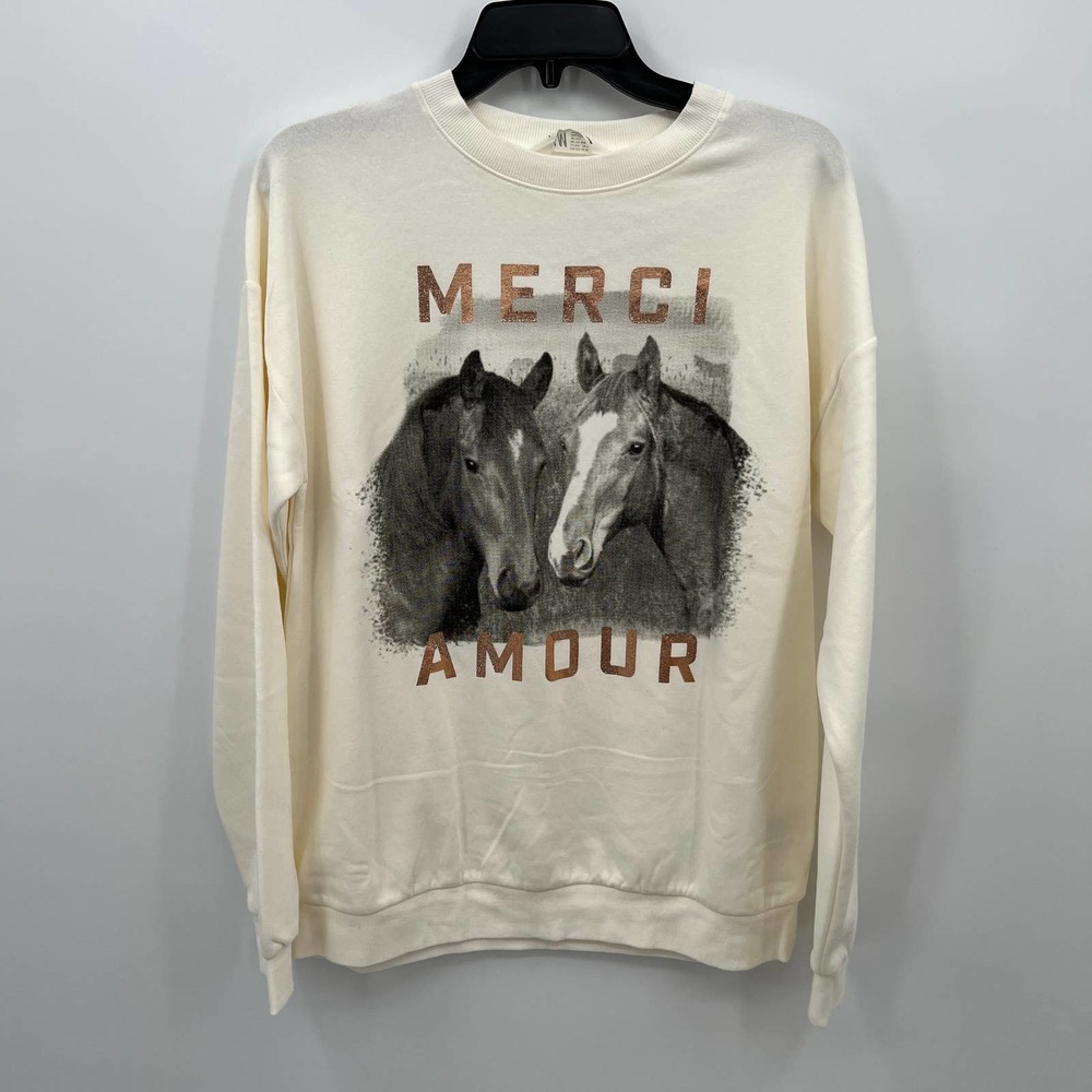 H&M Cream Sweatshirt with Horse Graphic and Rust Text